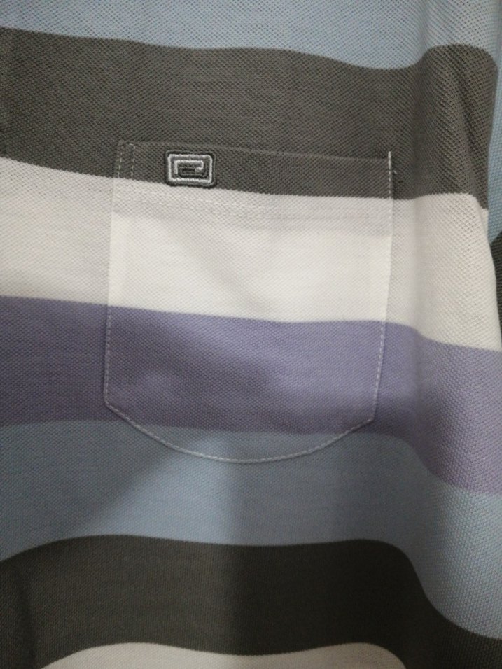 Düğmeli Gri Çizgili Erkek Polo Tişört - Görsel 4