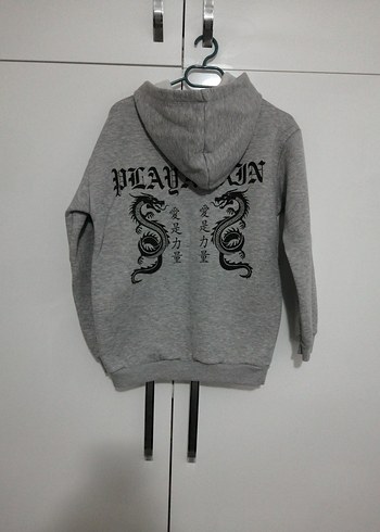 Gri Kapüşonlu Uzun Kollu Sweatshirt - Görsel 2