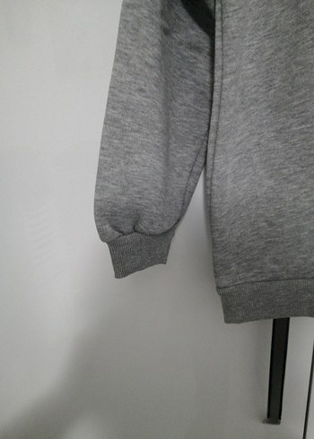 Gri Kapüşonlu Uzun Kollu Sweatshirt - Görsel 5