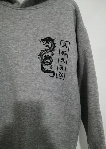 Gri Kapüşonlu Uzun Kollu Sweatshirt - Görsel 3