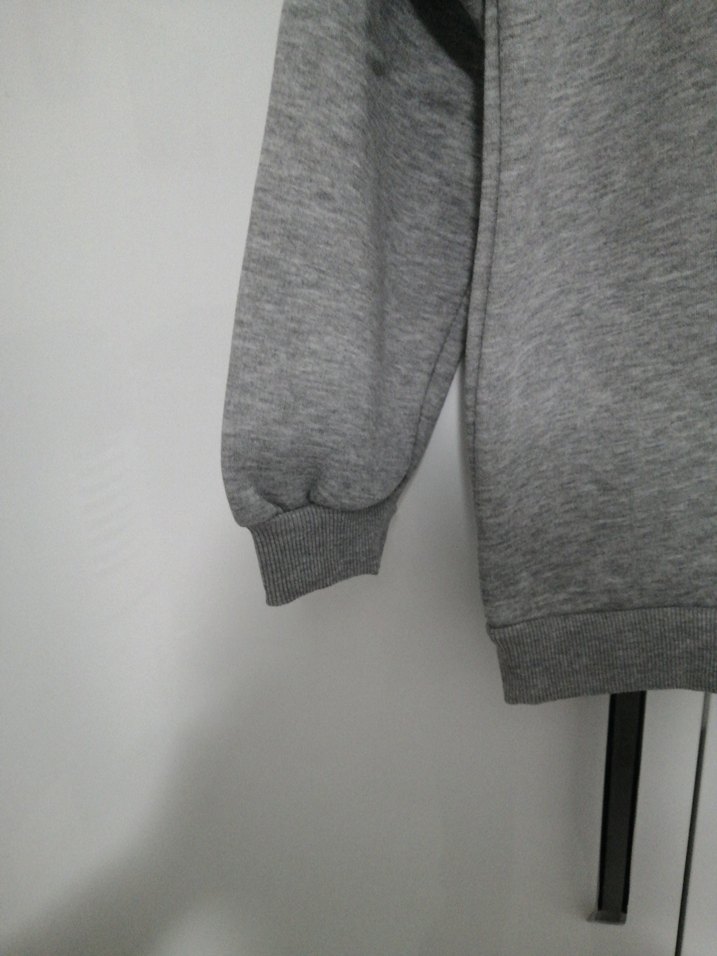 Gri Kapüşonlu Uzun Kollu Sweatshirt - Görsel 5