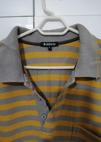 Gri Yakalı Sarı Çizgili Erkek Polo Tişört - Görsel 2