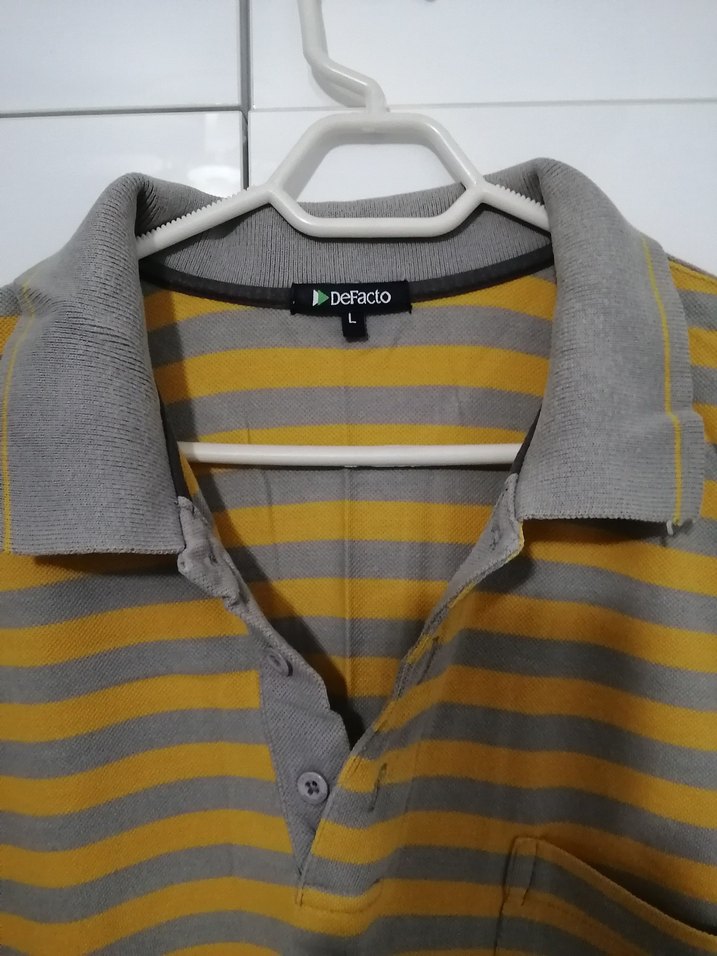 Gri Yakalı Sarı Çizgili Erkek Polo Tişört - Görsel 2