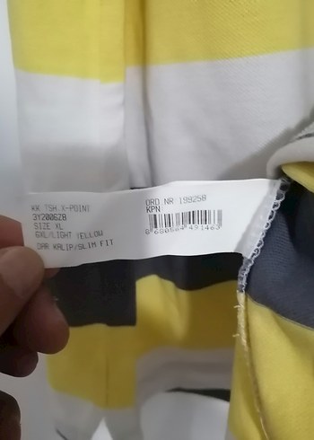 Düğmeli Çizgili Sarı Gri Polo Tişört - Görsel 5