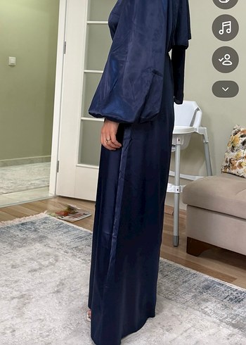 Lacivert Uzun Drapeli Kadın Elbise - Görsel 2