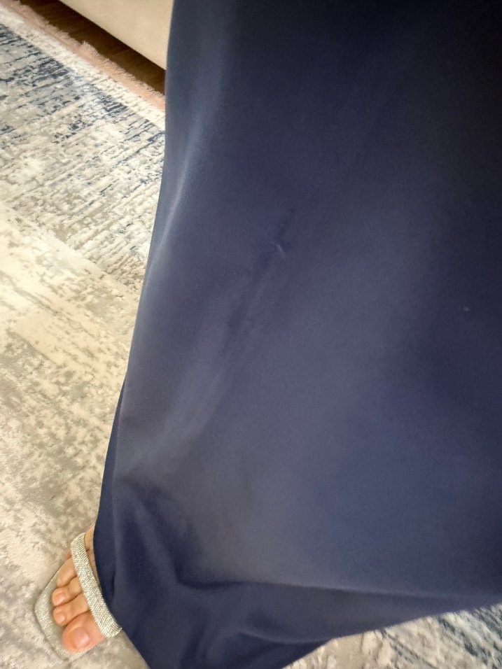 Lacivert Uzun Drapeli Kadın Elbise - Görsel 4