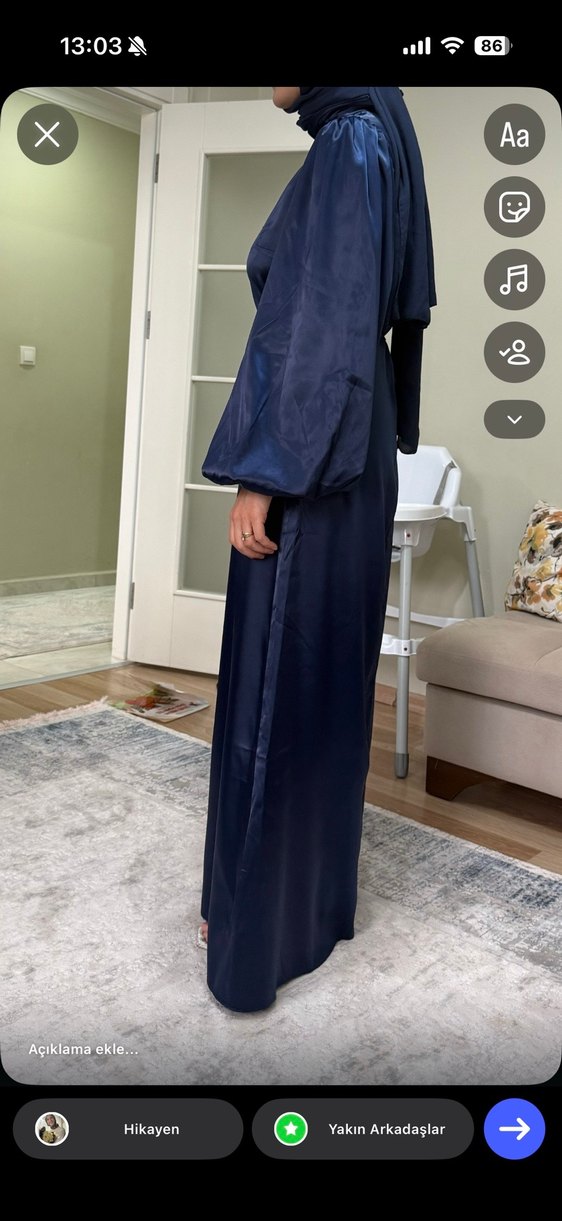 Lacivert Uzun Drapeli Kadın Elbise - Görsel 2