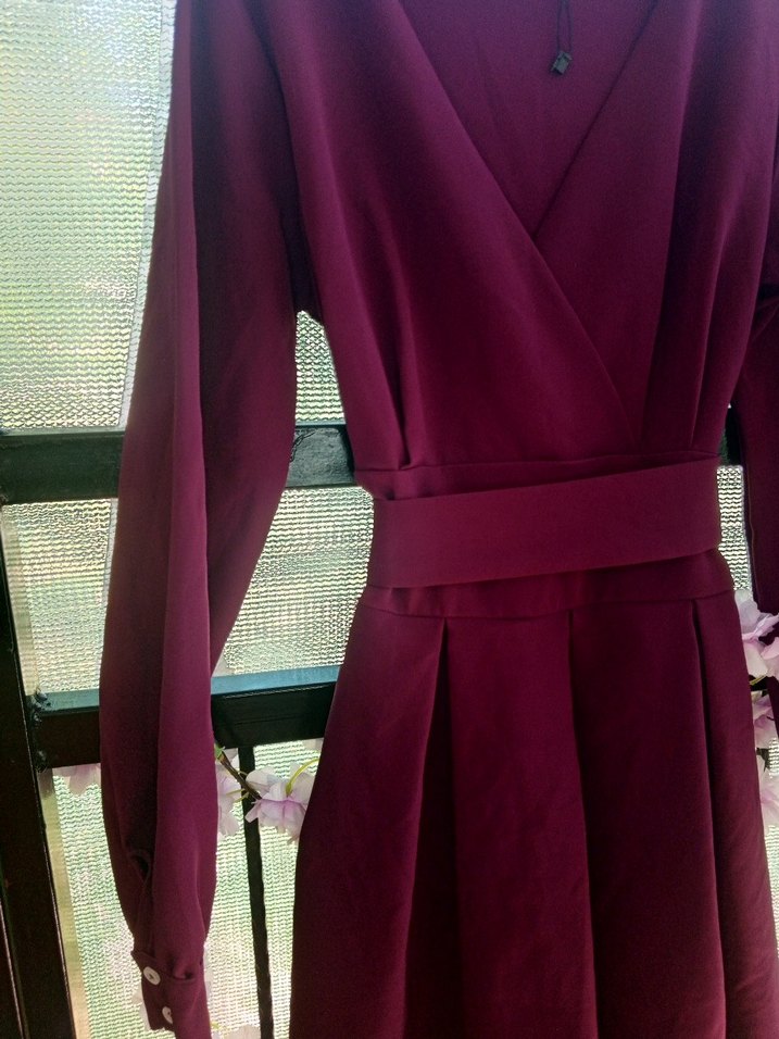 Diger Bordo Kadın Uzun Kollu Uzun Elbise - Görsel 2