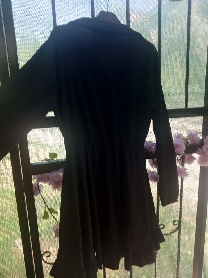 Siyah Midi Hamile Paltosu, Dökümlü, Gotik Tarz - Görsel 2