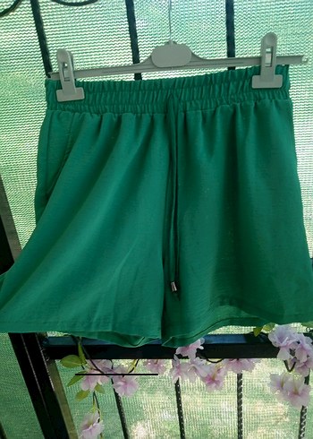 Kadın Yeşil Keten Mini Şort - Görsel 2