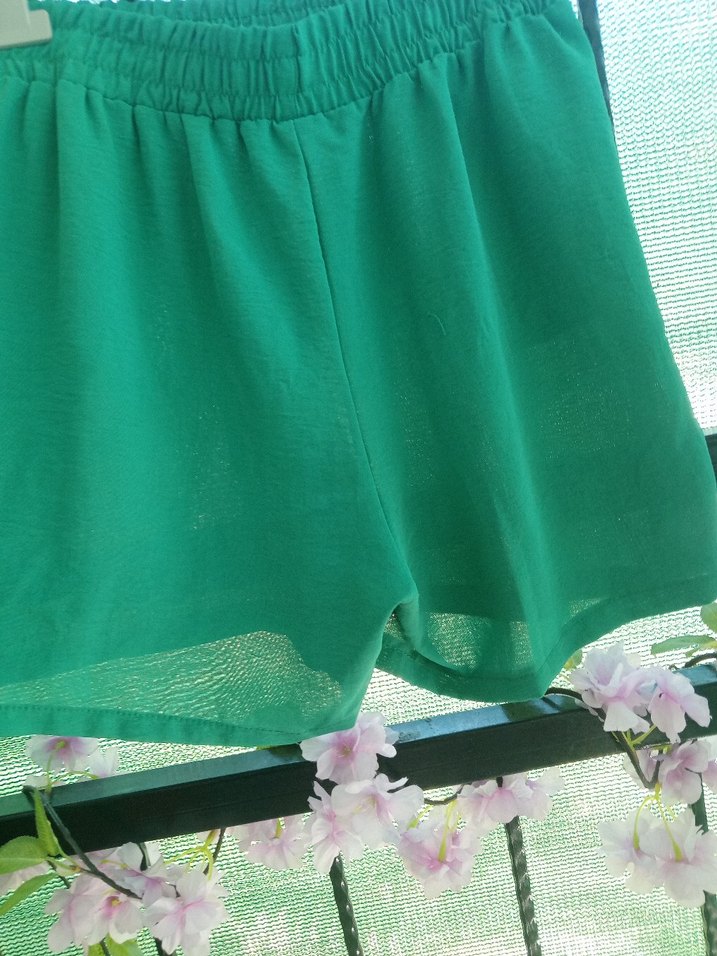 Kadın Yeşil Keten Mini Şort - Görsel 5