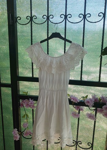 Dantel Detaylı Beyaz Bohem Elbise - Görsel 2