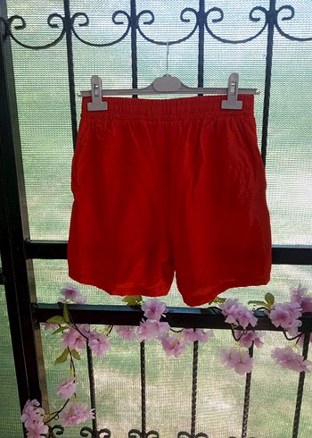 Kırmızı Keten Mini Şort - Görsel 3