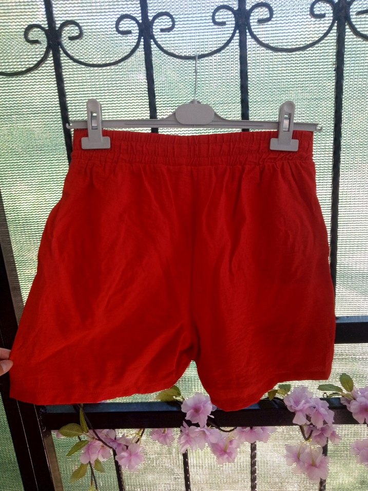Kırmızı Keten Mini Şort - Görsel 4