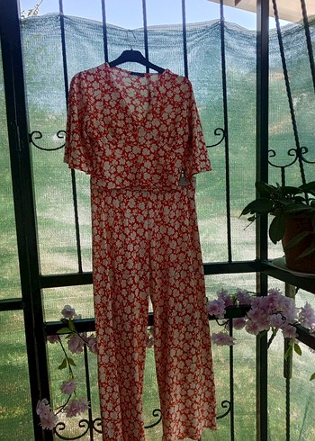 Kırmızı Bağlama Desenli Dantel Detaylı Bol Pantolon - Görsel 7