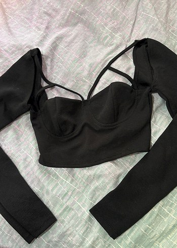 Siyah V Yakalı Mini Bluz - Görsel 4