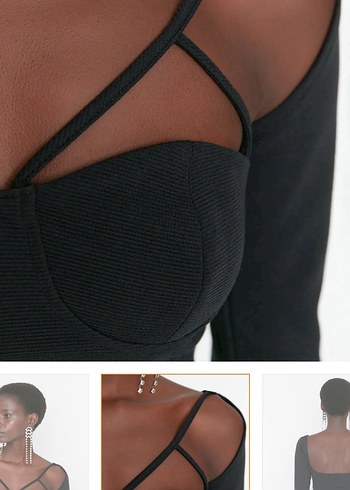 Siyah V Yakalı Mini Bluz - Görsel 2