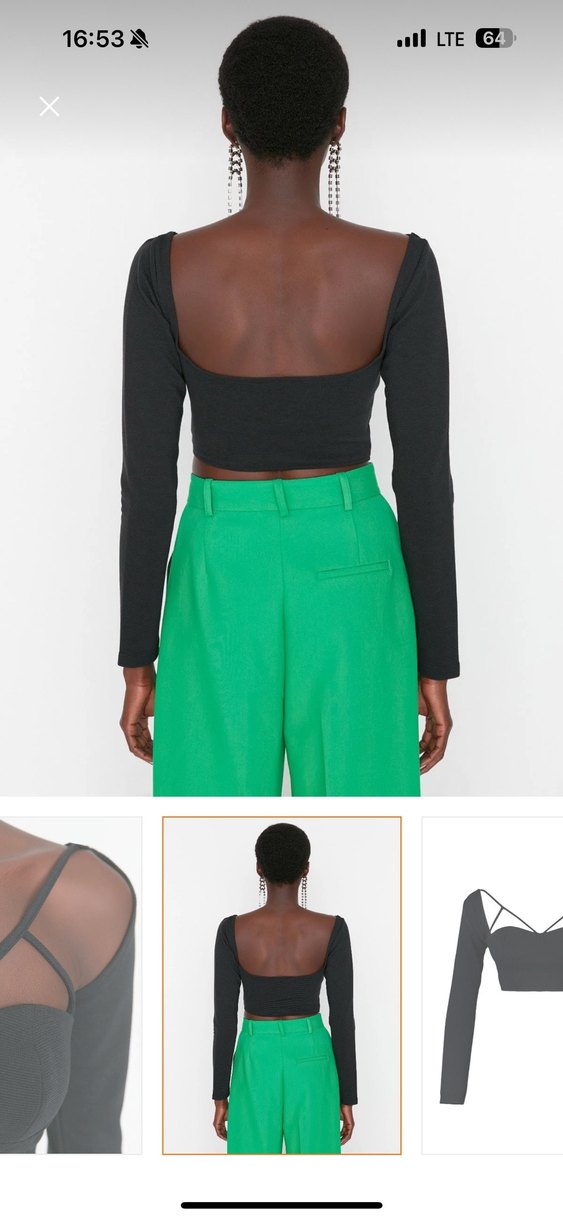 Siyah V Yakalı Mini Bluz - Görsel 3