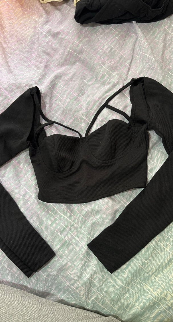 Siyah V Yakalı Mini Bluz - Görsel 4