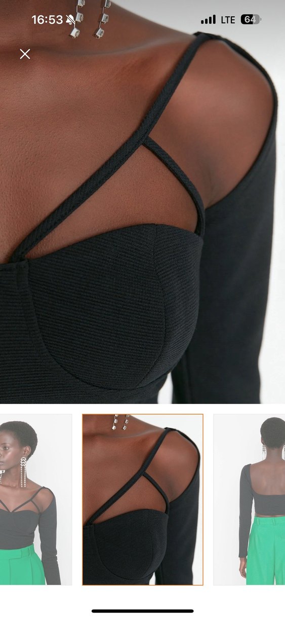 Siyah V Yakalı Mini Bluz - Görsel 2