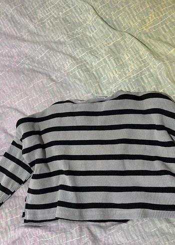 Gri Çizgili Uzun Kollu Triko Kazak - Görsel 2
