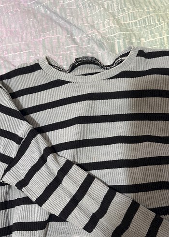 Gri Çizgili Uzun Kollu Triko Kazak - Görsel 3