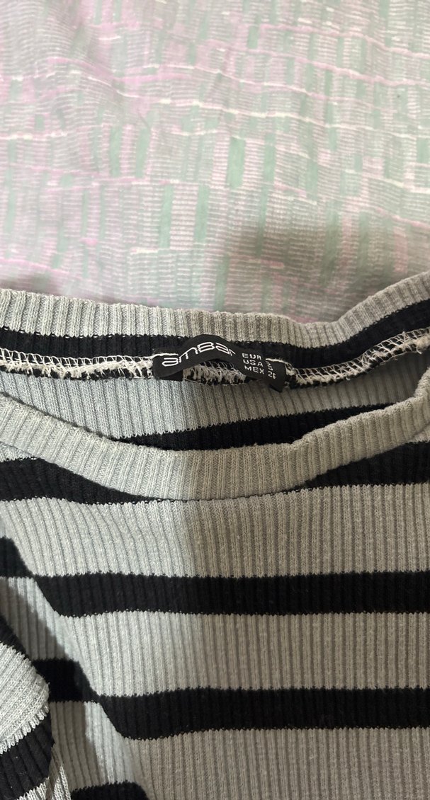 Gri Çizgili Uzun Kollu Triko Kazak - Görsel 4