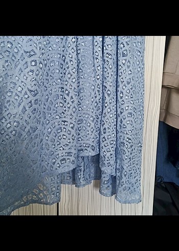 Mavi Dantel Uzun Kollu Kadın Abiye Elbise - Görsel 3