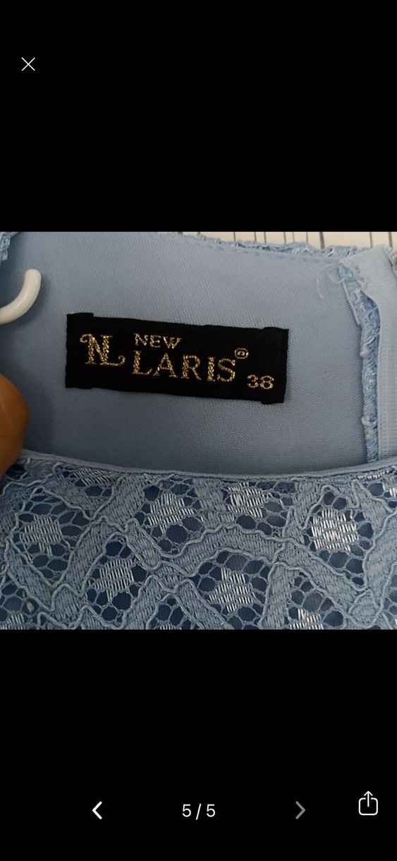 Mavi Dantel Uzun Kollu Kadın Abiye Elbise - Görsel 4