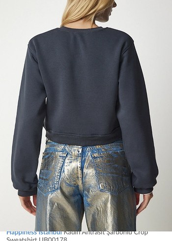 Gri Denim Kadın Sweatshirt - Görsel 2