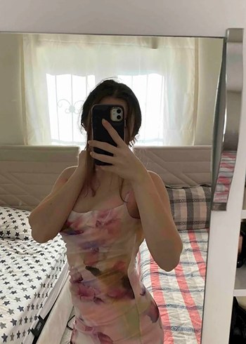 Pembe Drapeli Midi Straplez Elbise - Görsel 5