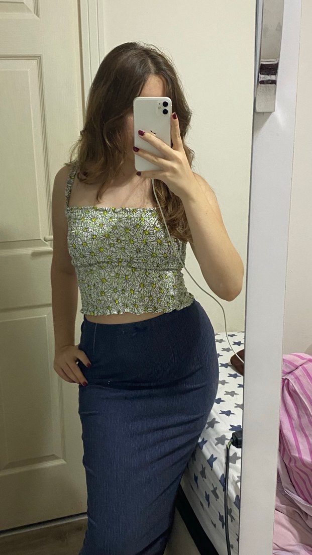 Kadın Mavi Midi Kalem Etek - Görsel 2