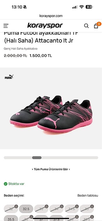 Puma orjinal etiketli ve kutusunda 38,5 numara