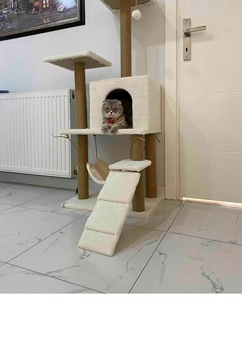 Beyaz Çok Katlı Kedi Tırmalama ve Dinlenme Ünitesi - Görsel 5