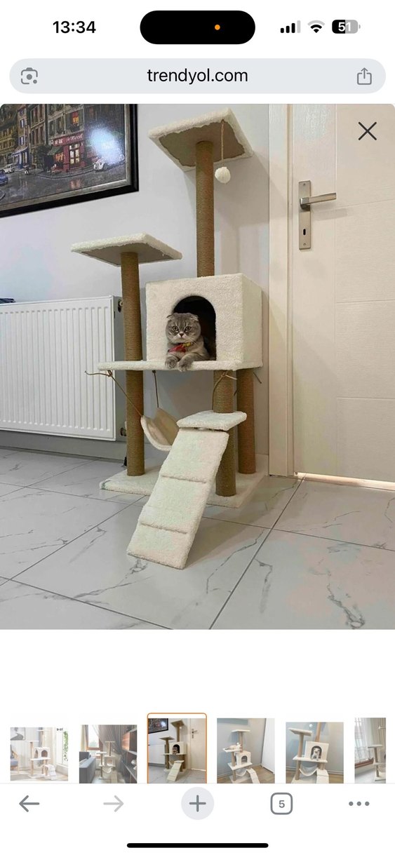 Beyaz Çok Katlı Kedi Tırmalama ve Dinlenme Ünitesi - Görsel 5