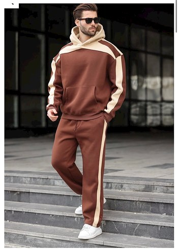 Acı Kahve Madmext erkek Sweatshirt ve Eşofman Takımı - Görsel 3