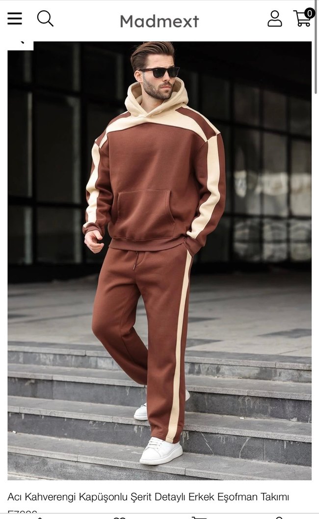 Acı Kahve Madmext erkek Sweatshirt ve Eşofman Takımı - Görsel 3