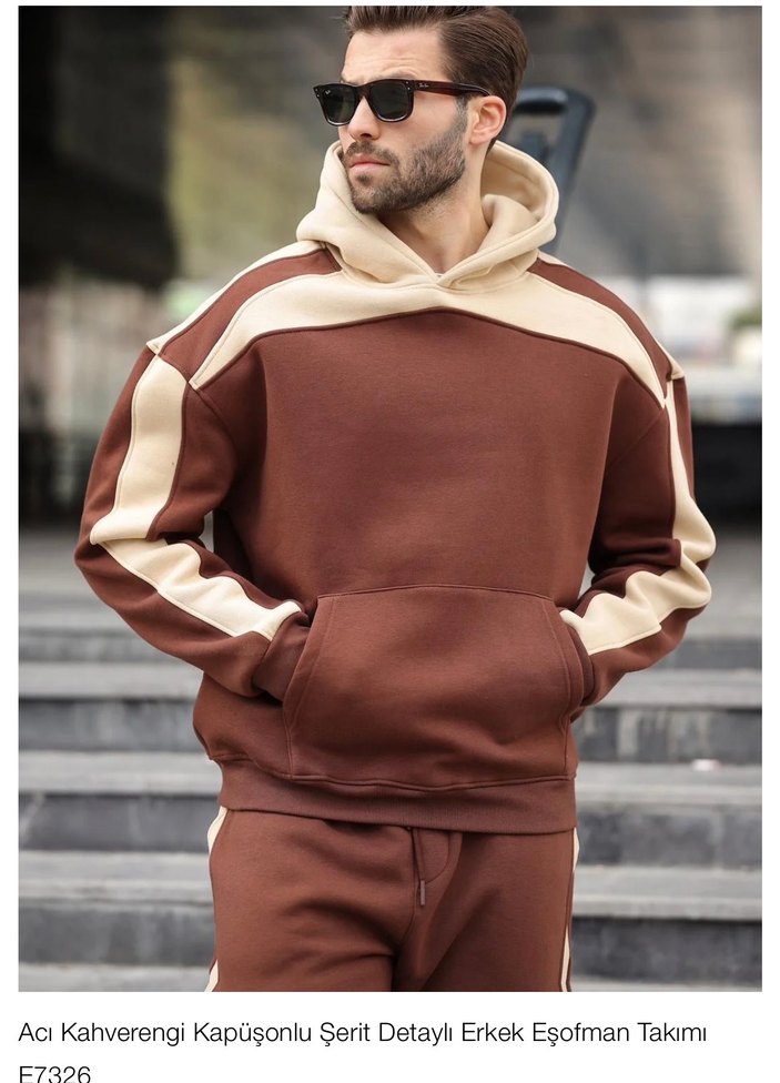 Acı Kahve Madmext erkek Sweatshirt ve Eşofman Takımı - Görsel 4