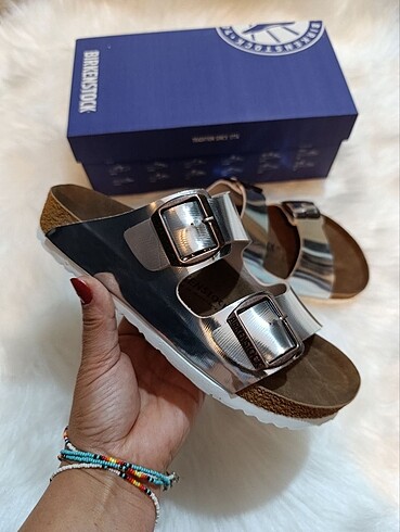 #Kadın #Birkenstock #Rugan #Gümüş #Terlik