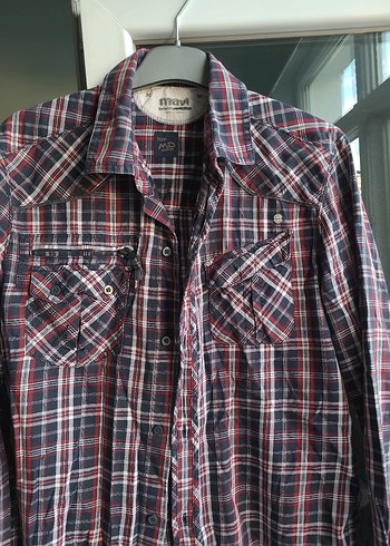 Erkek Gri Ekose Uzun Kollu Gömlek mavi jeans - Görsel 2