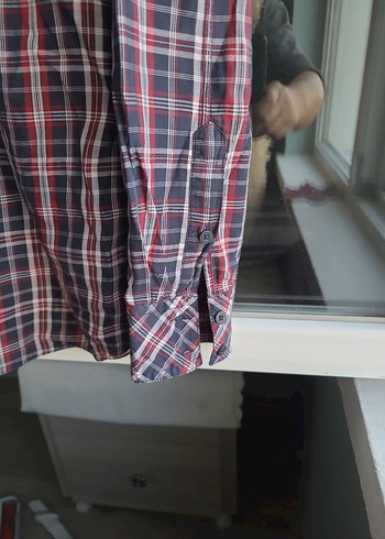 Erkek Gri Ekose Uzun Kollu Gömlek mavi jeans - Görsel 5