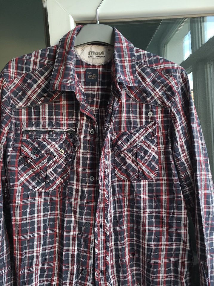 Erkek Gri Ekose Uzun Kollu Gömlek mavi jeans - Görsel 2