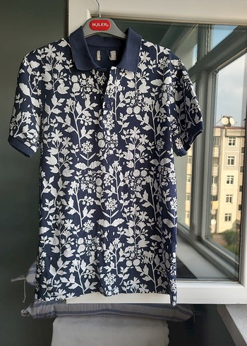 Erkek Lacivert Çiçek Desenli Polo Tişört - Görsel 4