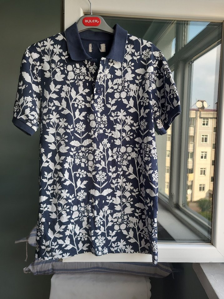 Erkek Lacivert Çiçek Desenli Polo Tişört - Görsel 4