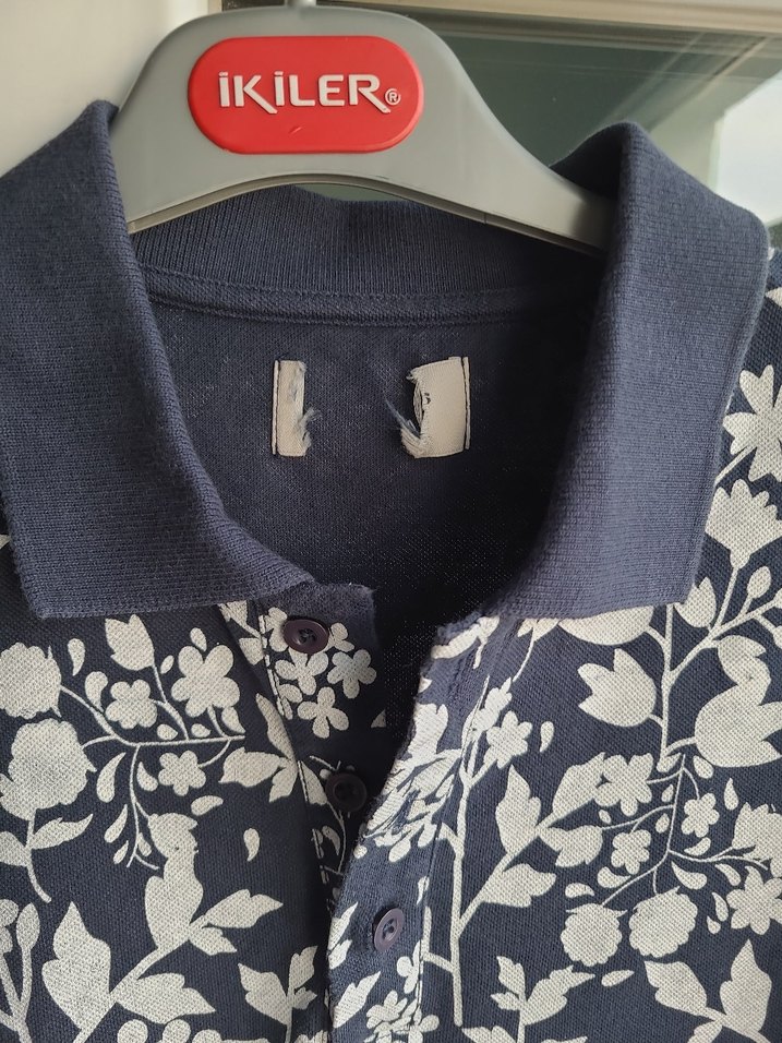 Erkek Lacivert Çiçek Desenli Polo Tişört - Görsel 3