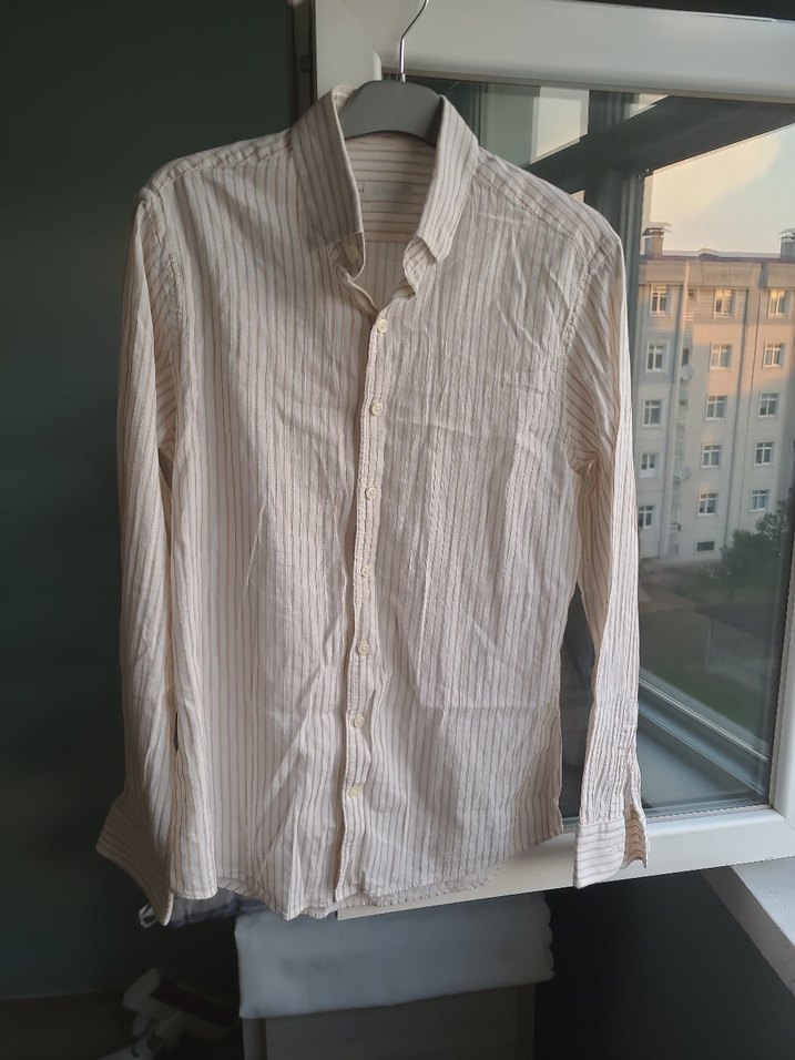 Bej Erkek Keten Uzun Kollu Gömlek - Görsel 5