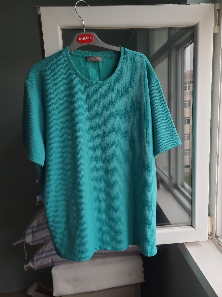 Turkuaz Erkek Keten Kısa Kollu Tişört - Görsel 5