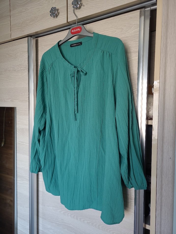 Uzun Kollu Turkuaz gomlek - Görsel 5