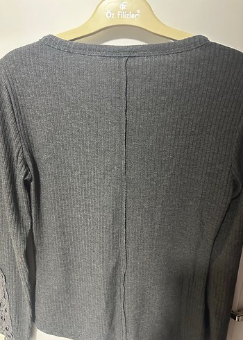 Gri Uzun Kollu Örgü Kadın Kazak - Görsel 2