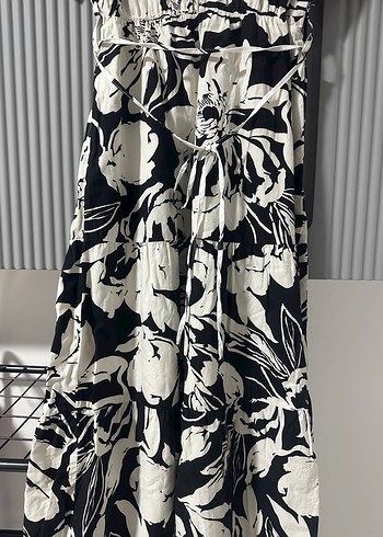 Siyah Beyaz Desenli Uzun Kadın Yazlık Elbise - Görsel 3